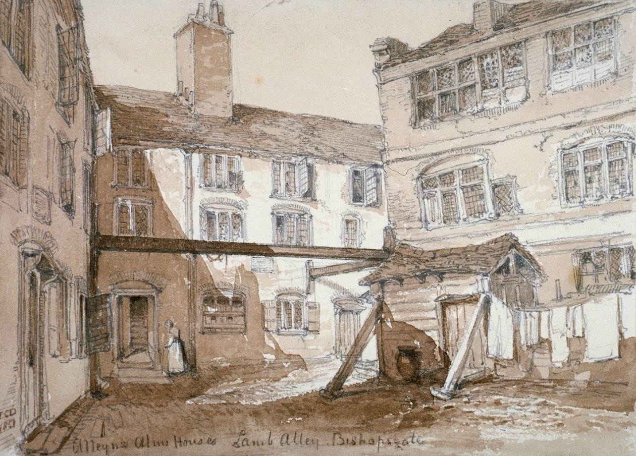 Alleyn's Almshouses ، Gingerbread Court ، Lamb Alley ، City of London ، 1851. بواسطة توماس كولمان ديبدين