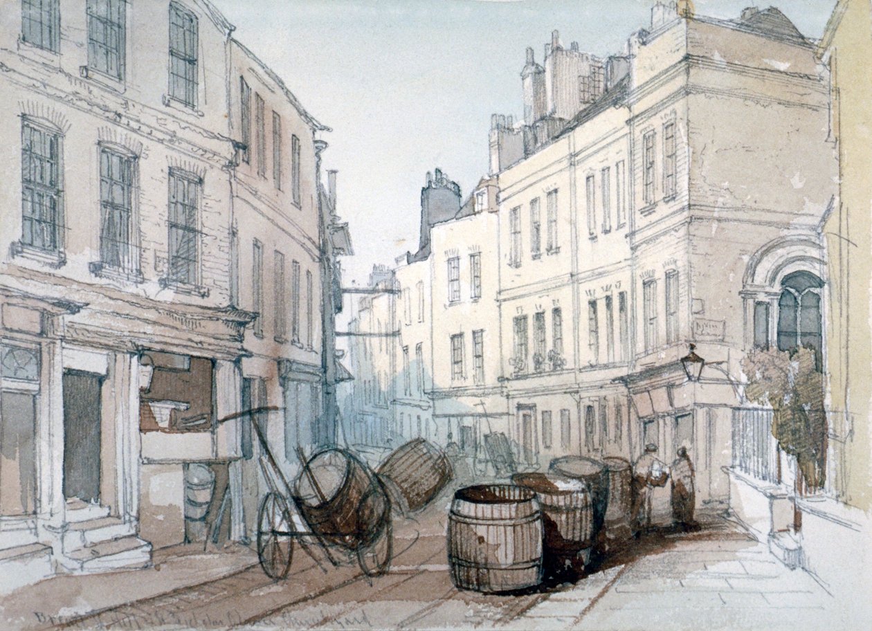 بريد ستريت هيل وسانت نيكولاس أولاف تشيرشيارد ، مدينة لندن ، c1850 بواسطة توماس كولمان ديبدين