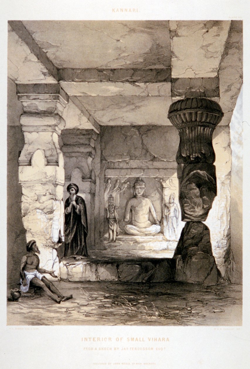 "Kannari، Interior of a Small Vihara"، India، 1845 بواسطة توماس كولمان ديبدين