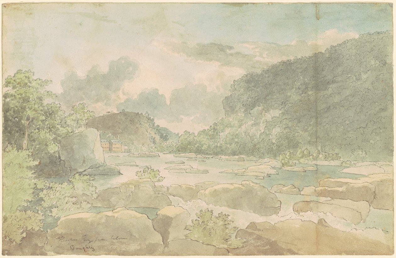 Harpers Ferry من الأسفل ، حوالي 1825-26 (قلم وحبر مع ألوان مائية على ورق) بواسطة توماس دوتي
