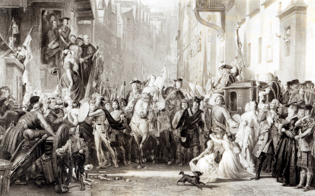 الأمير تشارلز إدوارد (1720-1788) و Highlanders الذين دخلوا إدنبرة بعد معركة بريستون ، 21 سبتمبر 1745 (انظر 105438) بواسطة توماس دنكان