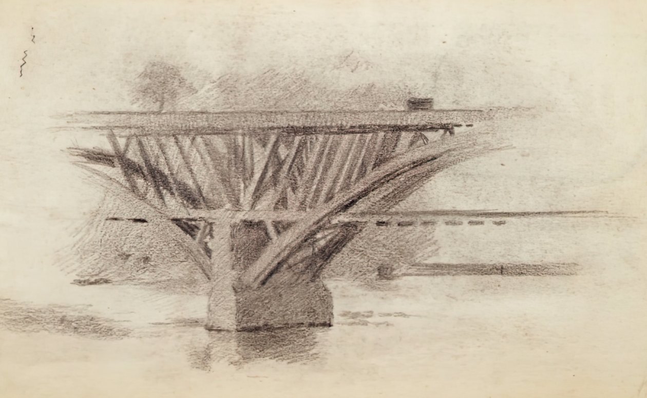 رسم جسر شارع جيرارد ، رسم تخطيطي لمجداف ، ج. 1871. بواسطة توماس إيكنز