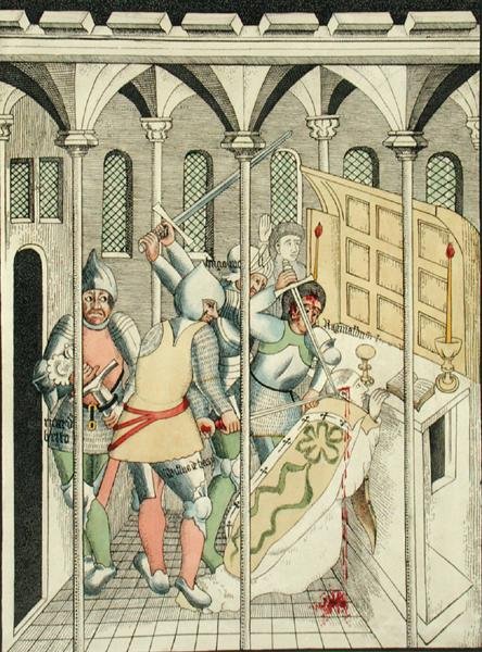 اغتيال القديس توماس بيكيت (1118-70) في كانتربري ، من كنيسة الثالوث في ستراتفورد أبون أفون بواسطة توماس فيشر هوكستون