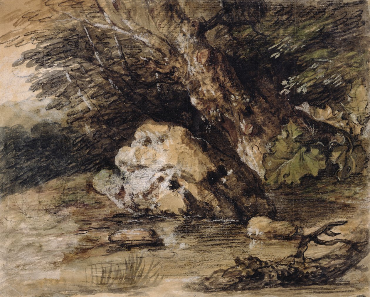 منظر هيللي بأشكال تقترب من جسر ، c.1763 (مرحاض وغواش على ورق) بواسطة توماس غينزبورو