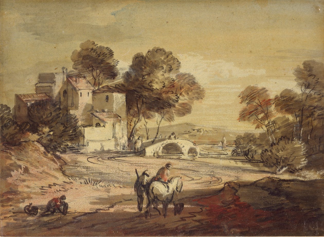 منظر إيطالي مع مسافرين على طريق متعرج ، 1775-1779 بواسطة توماس غينزبورو