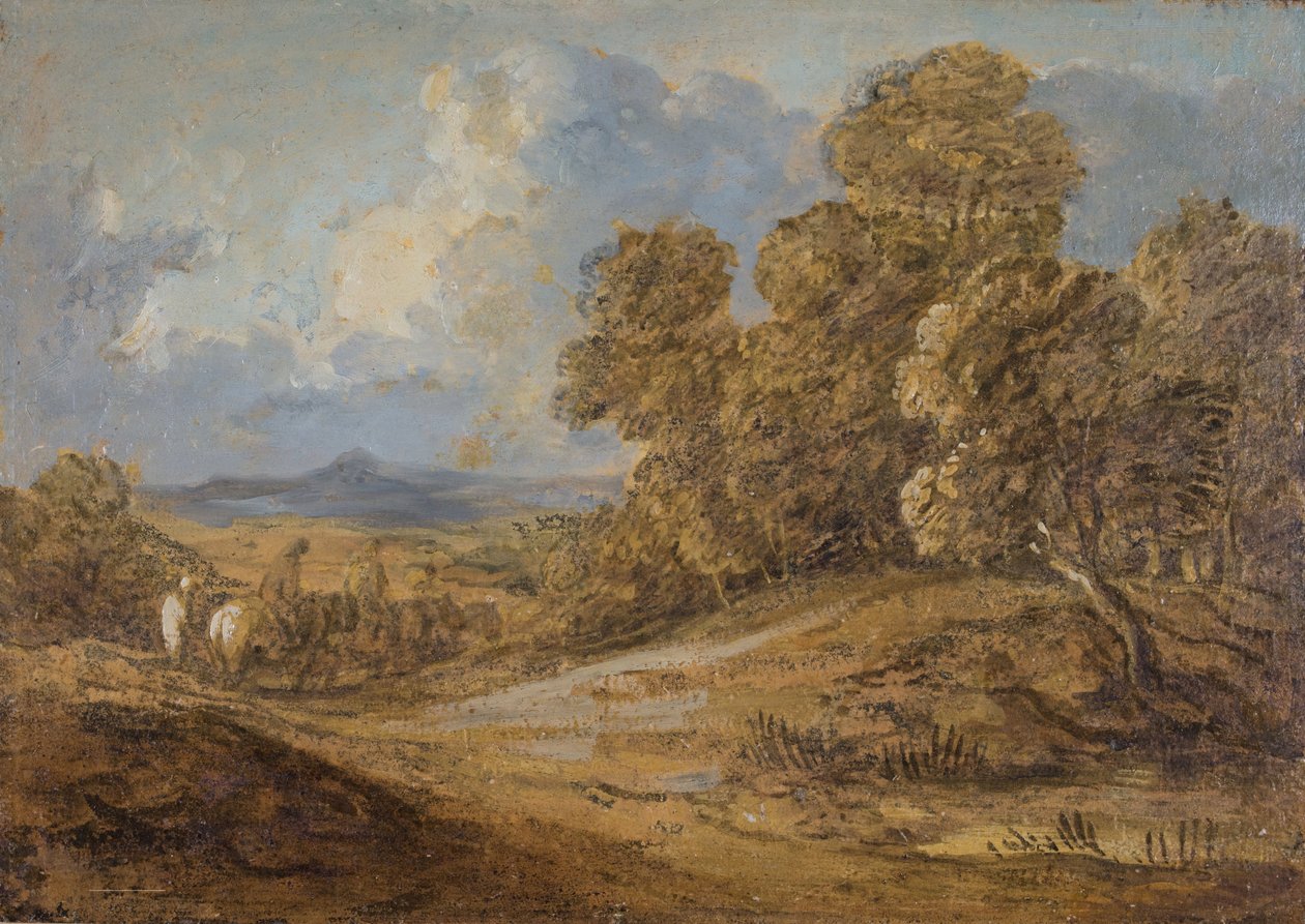 منظر طبيعي مشجر مع شخصيات على ظهور الخيل ، 1785-1788. بواسطة توماس غينزبورو
