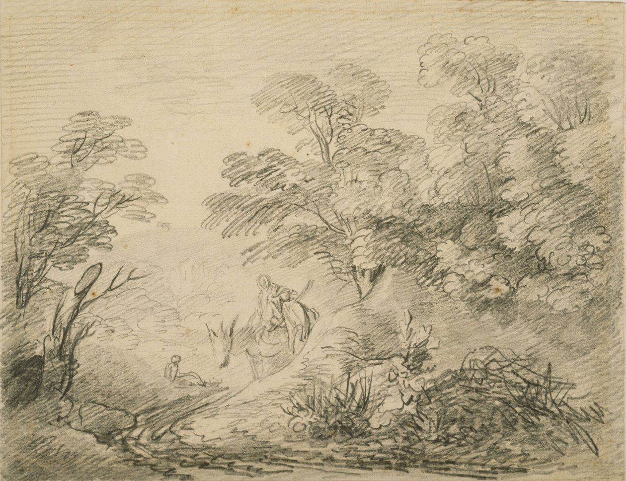 المناظر الطبيعية المشجرة مع الحمار والأشكال ، ج 1759 (الجرافيت على الورق) بواسطة توماس غينزبورو