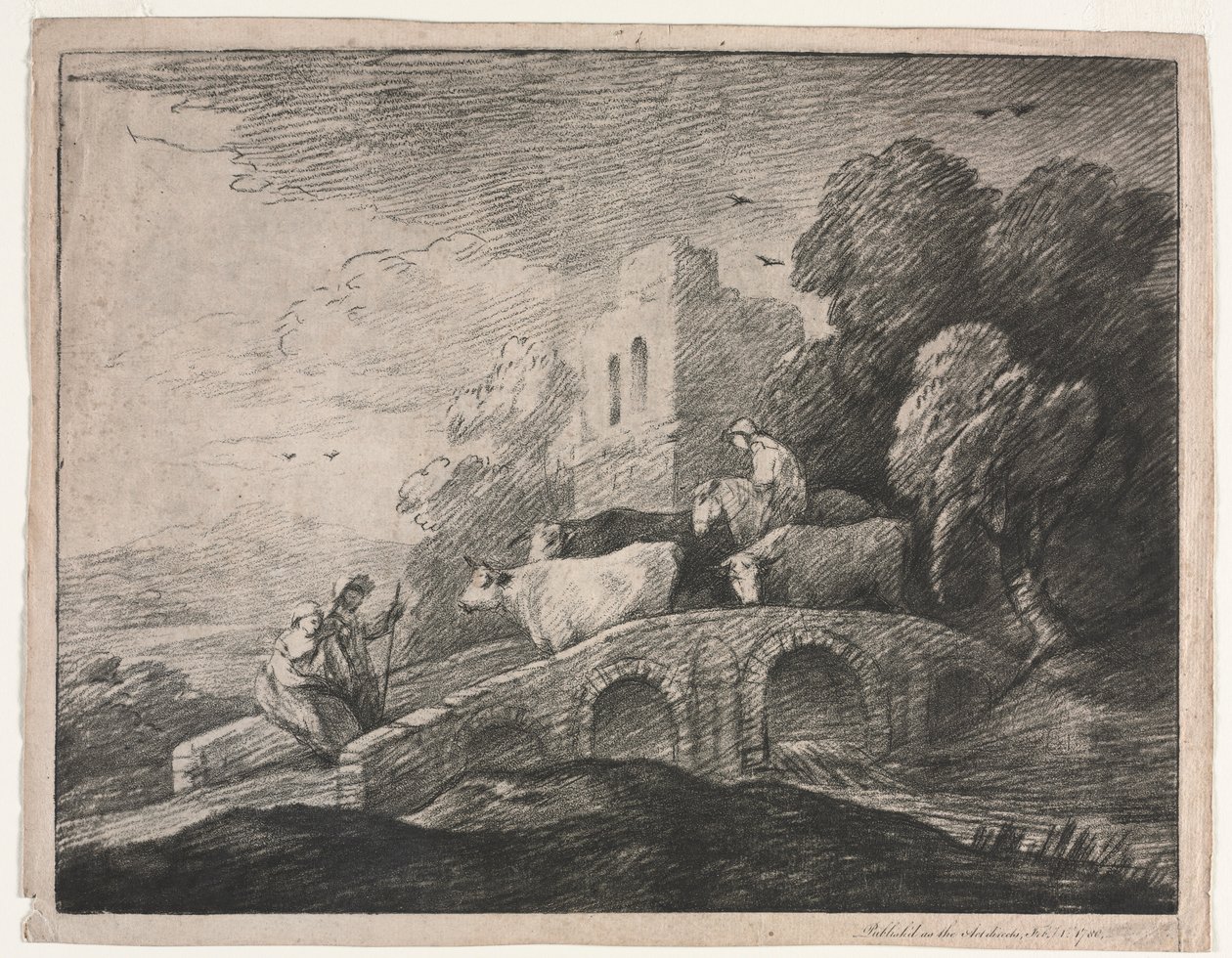 المناظر الطبيعية المشجرة مع الرعاة يقودون الماشية ، 1779-1780. بواسطة توماس غينزبورو