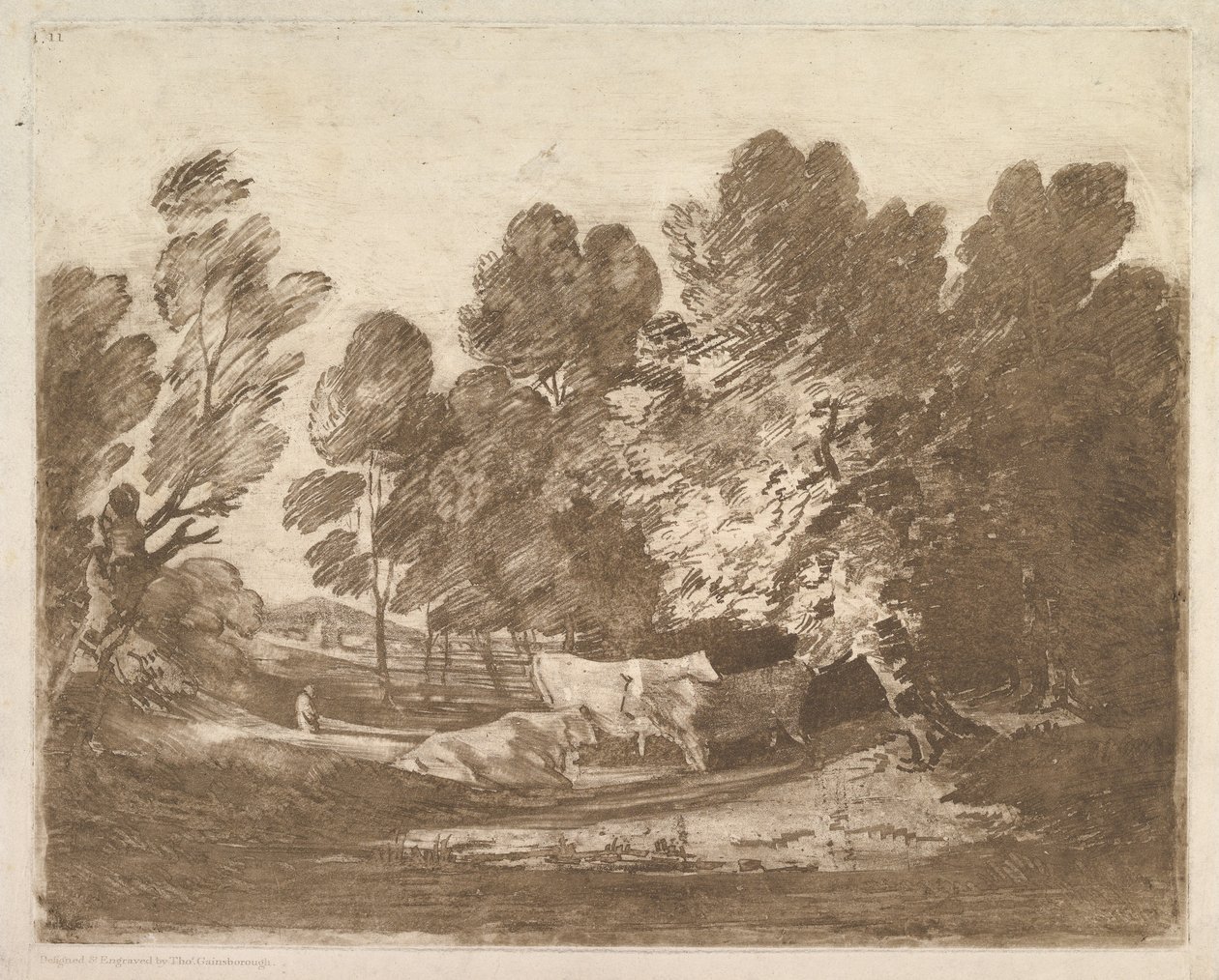 المناظر الطبيعية المشجرة مع الرعاة والأبقار ، 1 أغسطس 1797. بواسطة توماس غينزبورو