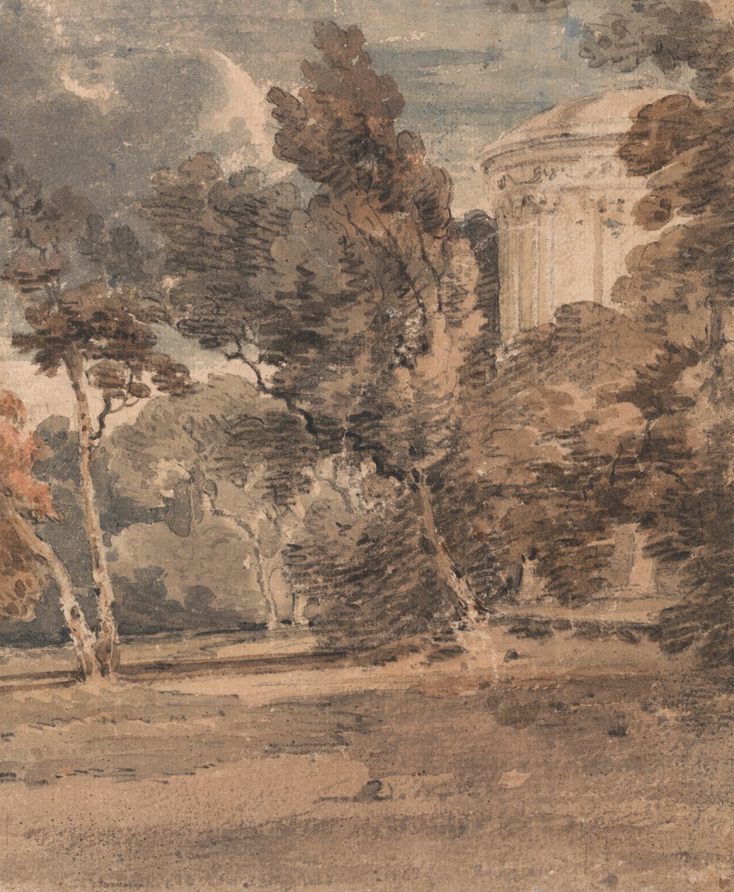 معبد في هاروود بارك ، حوالي عام 1798 (ألوان مائية على الجرافيت على ورق مزخرف) بواسطة توماس غيرتين
