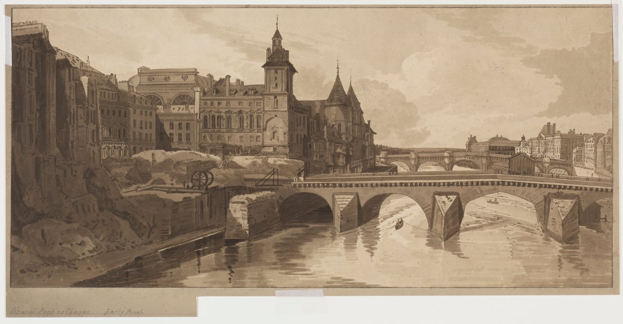 اختيار عشرين من أكثر المناظر الخلابة في باريس: منظر من Pont au Change ، 1802. بواسطة توماس غيرتين