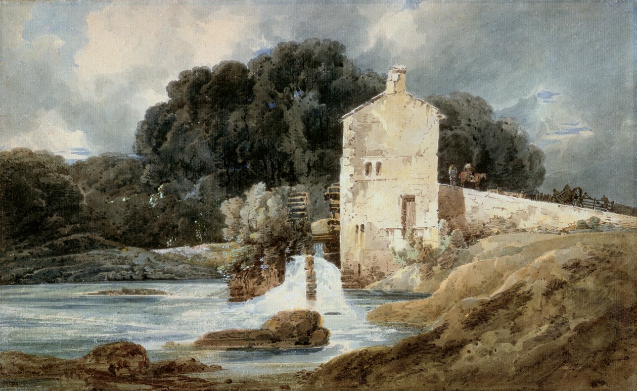 The Abbey Mill ، Knaresborough ، c 1801 (ألوان مائية مع لون الجسم على الجرافيت على ورق مصقول) بواسطة توماس غيرتين