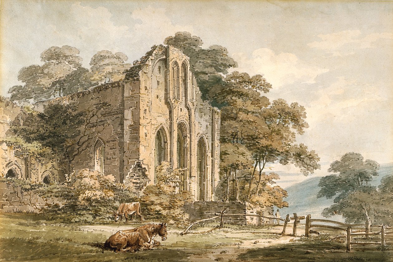 Valle Crucis Abbey ، Denbighshire ، شمال ويلز (ألوان مائية فوق قلم رصاص على ورق نسج أبيض) بواسطة توماس غيرتين