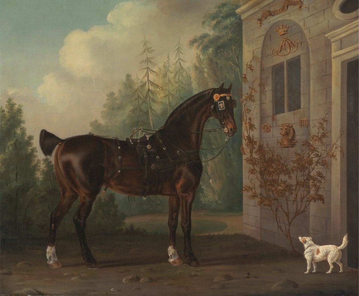 لورد أبيرجافيني Dark Bay Carriage Horse with a Terrier بواسطة توماس غوتش