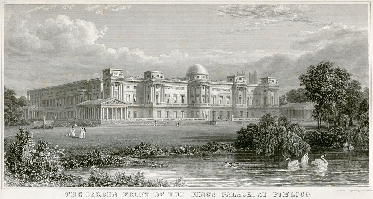 'The Garden Front of the King's Palace at Pimlico' قصر باكنغهام ، لندن ، 1829 بواسطة توماس هيغام