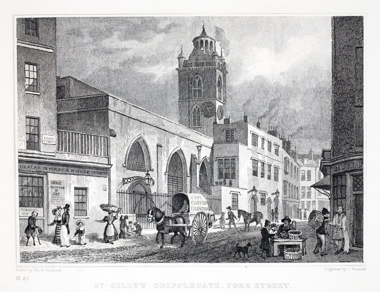 كنيسة سانت جايلز ، Cripplegate ، من حانة "لندن وضواحيها في القرن التاسع عشر". شركة جونز أوند ، 1827-1829 بواسطة توماس هوسمر شيبرد