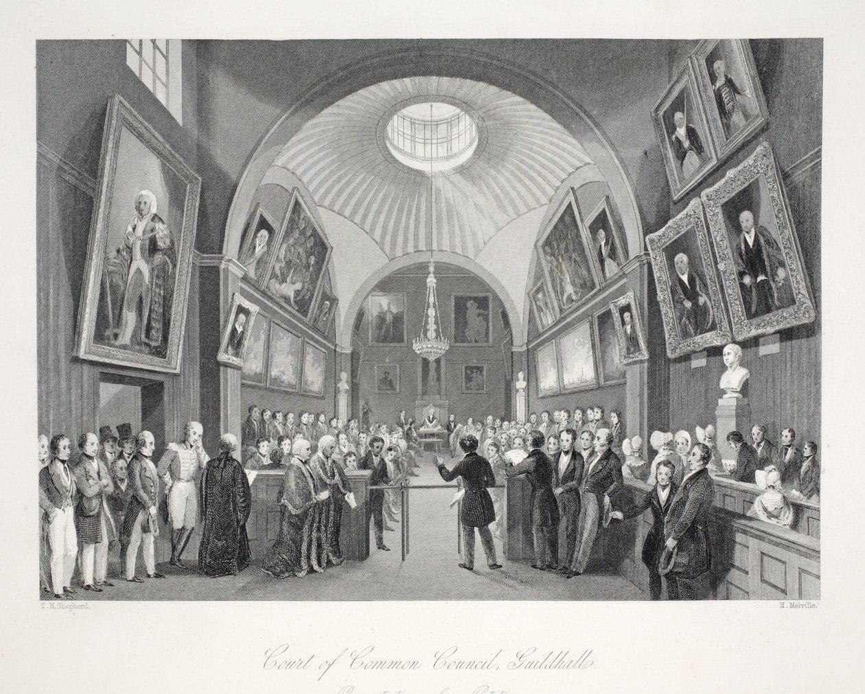 محكمة المجلس المشترك ، جيلدهول ، من حانة "London Interiors with the Costumes and Ceremonies". جوزيف ميد ، لندن ، 1843 (نقش الفولاذ) بواسطة توماس هوسمر شيبرد