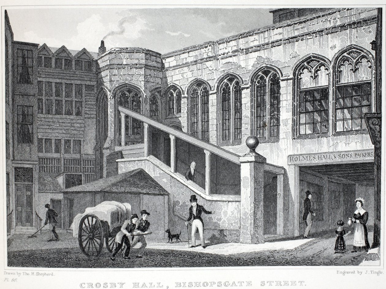 قاعة كروسبي ، من حانة لندن وضواحيها في القرن التاسع عشر. شركة جونز أوند ، 1827-1829 بواسطة توماس هوسمر شيبرد