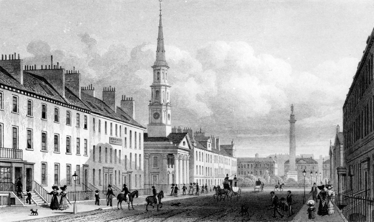 جورج ستريت ، كنيسة سانت أندرو ونصب اللورد ميلفيل ، إدنبرة ، نقش توماس باربر ، c.1830 بواسطة توماس هوسمر شيبرد