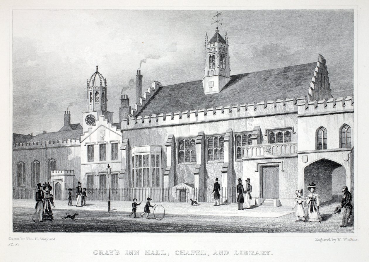 قاعة Gray&39;s Inn ، مصلى ومكتبة ، من حانة &39;London and Environs in the Nineteenth Century&39;. شركة جونز أوند ، 1827-1829 بواسطة توماس هوسمر شيبرد