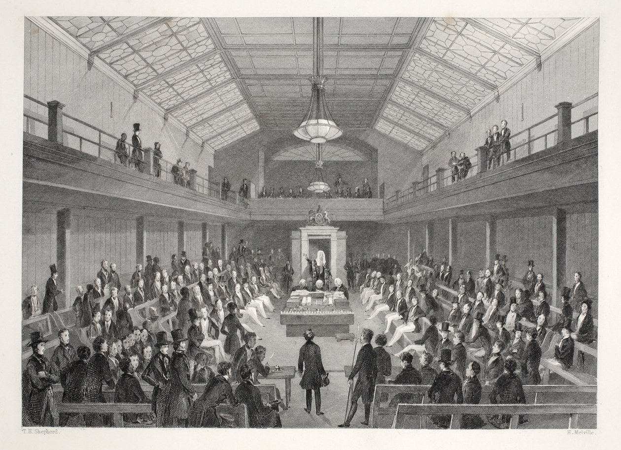مجلس العموم ، من حانة &39;London Interiors مع حانة الأزياء والاحتفالات الخاصة بهم. جوزيف ميد ، لندن ، 1843 (نقش الفولاذ) بواسطة توماس هوسمر شيبرد