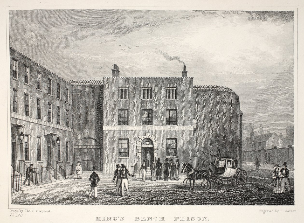 سجن King&39;s Bench ، St George&39;s Fields ، من حانة &39;London and Environs in the Nineteenth Century&39;. شركة جونز أوند ، 1827-1829 بواسطة توماس هوسمر شيبرد