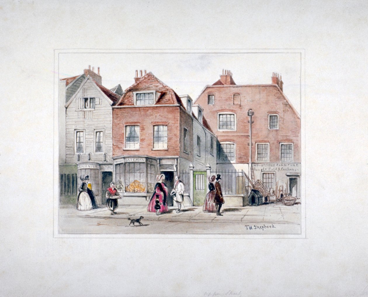منزل السيد Upcott وشخصيات في شارع Upper Street ، إيسلينجتون ، لندن ، c1835. بواسطة توماس هوسمر شيبرد