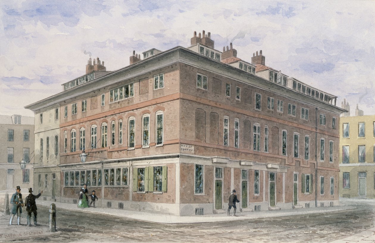 البيت القديم في ساحة شارع جديد ، الموروث بواسطة Agar Harding إلى شركة Goldsmith ، تم هدمه في عام 1852 بواسطة توماس هوسمر شيبرد