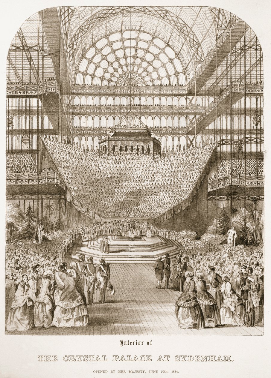 تم افتتاح كريستال بالاس في سيدنهام من قبل الملكة فيكتوريا في العاشر من يونيو 1854. بواسطة توماس هوسمر شيبرد
