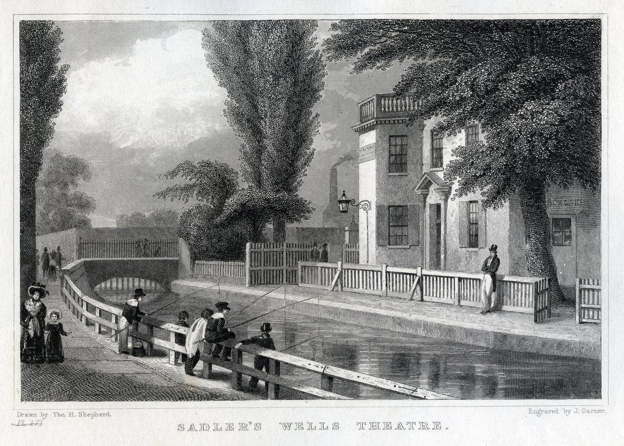 مسرح سادلر ويلز ، منقوش بقلم J. Garner ، 1830 بواسطة توماس هوسمر شيبرد