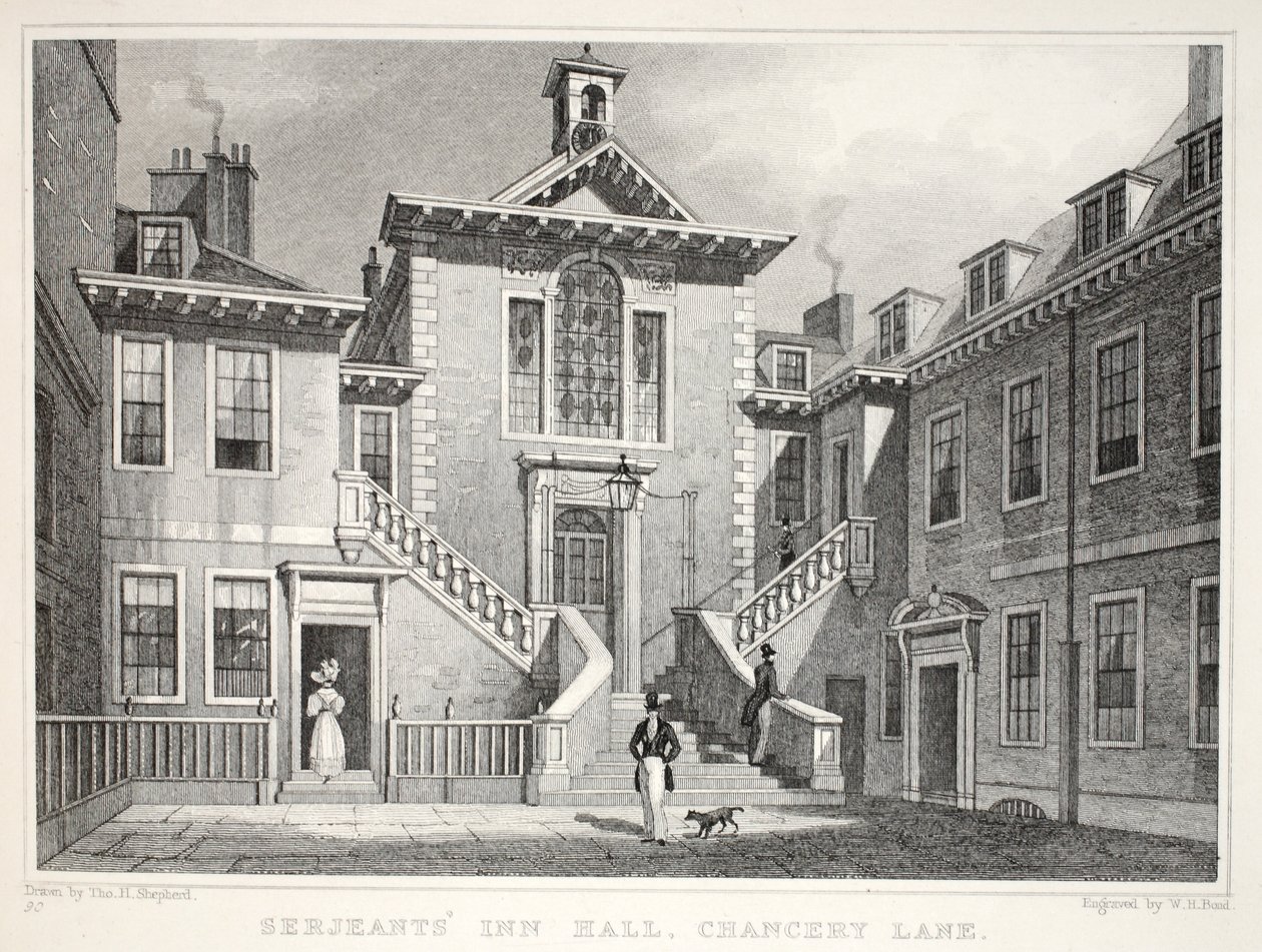 نزل Serjeant ، Chancery Lane ، من حانة "London and Environs in the Nineteenth Century". شركة جونز أوند ، 1827-1829 بواسطة توماس هوسمر شيبرد