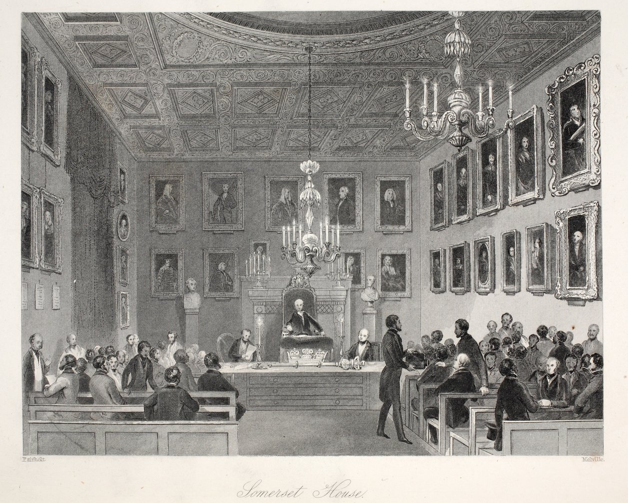 Somerset House ، من حانة "London Interiors مع ملابس الأزياء والاحتفالات". جوزيف ميد ، لندن ، 1843 (نقش الفولاذ) بواسطة توماس هوسمر شيبرد
