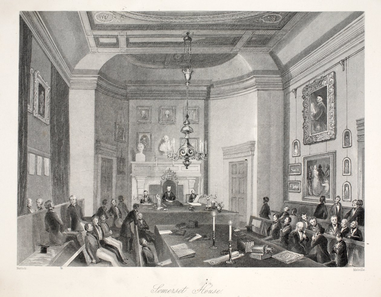 Somerset House ، من حانة "London Interiors مع ملابس الأزياء والاحتفالات". جوزيف ميد ، لندن ، 1843 (نقش الفولاذ) بواسطة توماس هوسمر شيبرد
