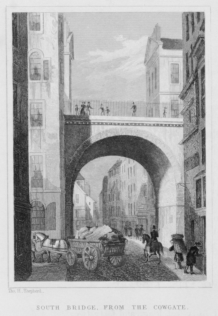 الجسر الجنوبي من كاوجيت ، إدنبرة منقوش بواسطة ويليام واتكينز ، 1831 بواسطة توماس هوسمر شيبرد