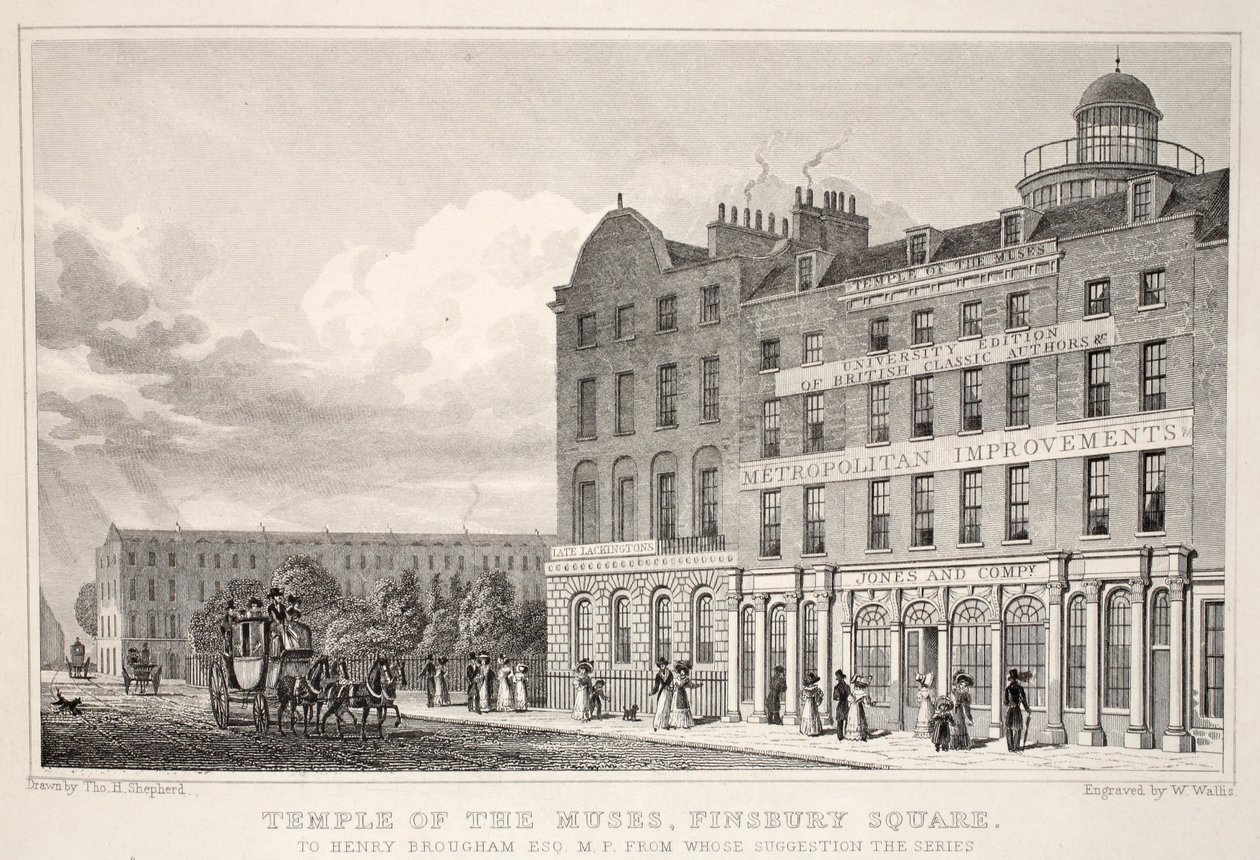 معبد Muses ، ساحة Finsbury ، من حانة "لندن وضواحيها في القرن التاسع عشر". شركة جونز أوند ، 1827-1829 بواسطة توماس هوسمر شيبرد