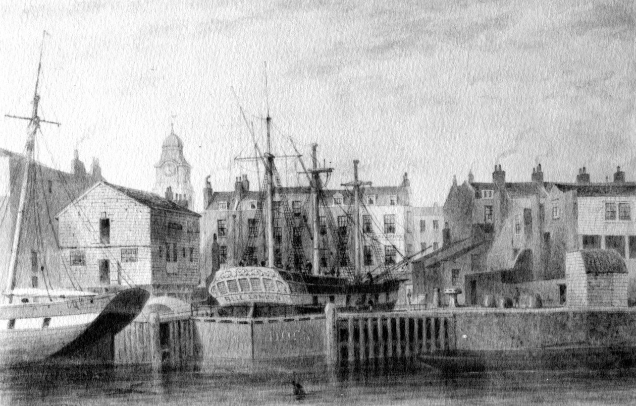 The Gun Dock at Wapping ، 1850 (قلم وحبر وغسل على الورق) بواسطة توماس هوسمر شيبرد