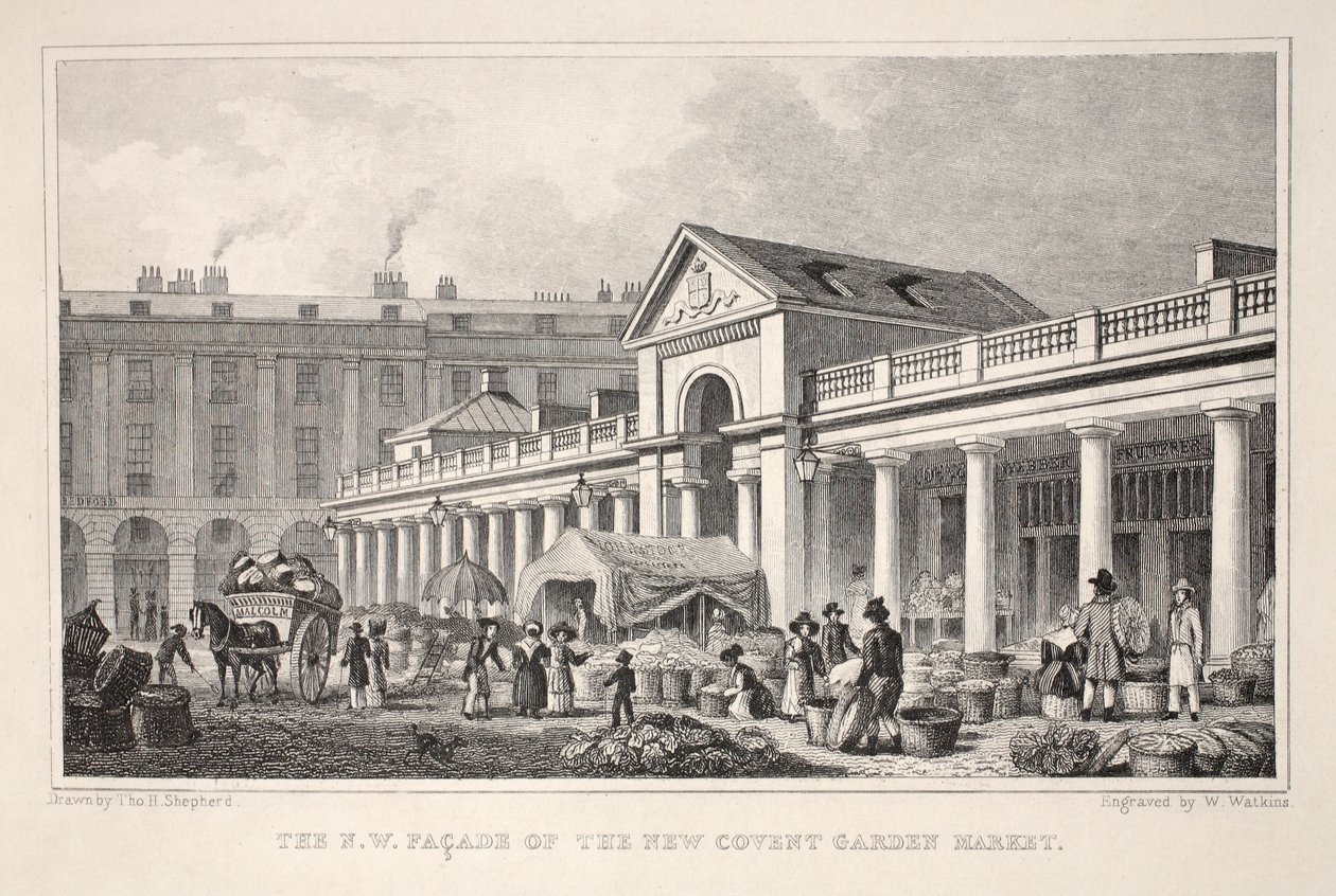 واجهة NW لسوق New Covent Garden Market ، من حانة &39;London and Environs in the Nineteenth Century Pub. شركة جونز أوند ، 1827-1829 بواسطة توماس هوسمر شيبرد
