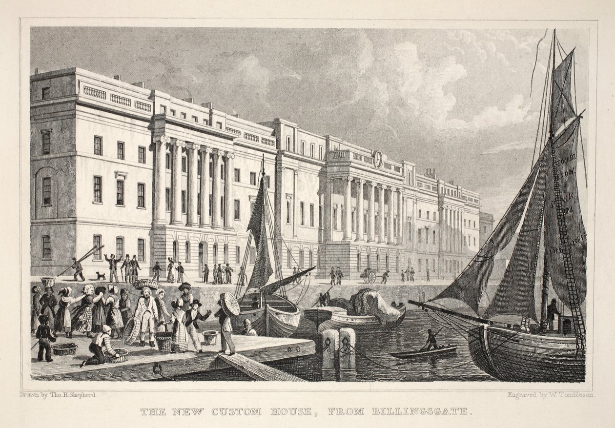 The Custom Custom House ، من بيلينجسجيت ، من حانة "لندن وضواحيها في القرن التاسع عشر". شركة جونز أوند ، 1827-1829 بواسطة توماس هوسمر شيبرد