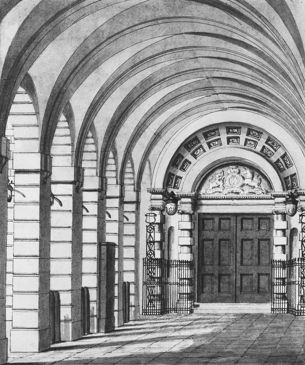 مدخل ساحة مسرح كوفنت جاردن عام 1808 (رسم) بواسطة توماس هوسمر شيبرد