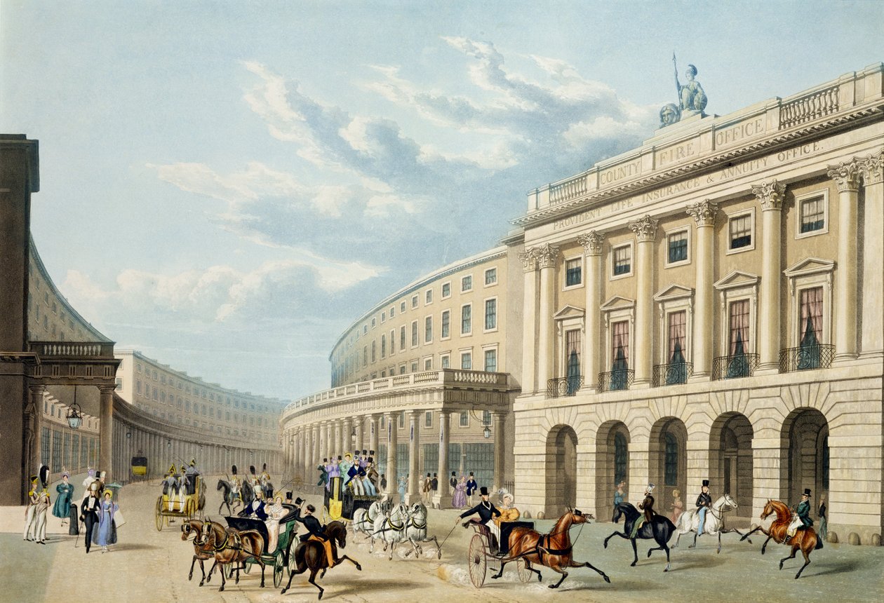 الربع ، شارع ريجنت ، من سيرك بيكاديللي ، نشر من قبل أكرمان ، c.1835-50 (ألوان مائية) (انظر أيضًا 105298) بواسطة توماس هوسمر شيبرد