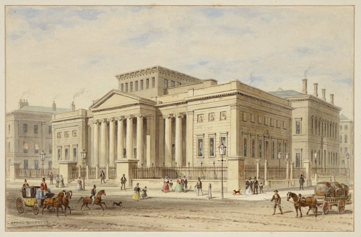 مؤسسة مانشستر الملكية، حوالي 1836 (ألوان مائية على ورق) بواسطة توماس هوسمر شيبرد