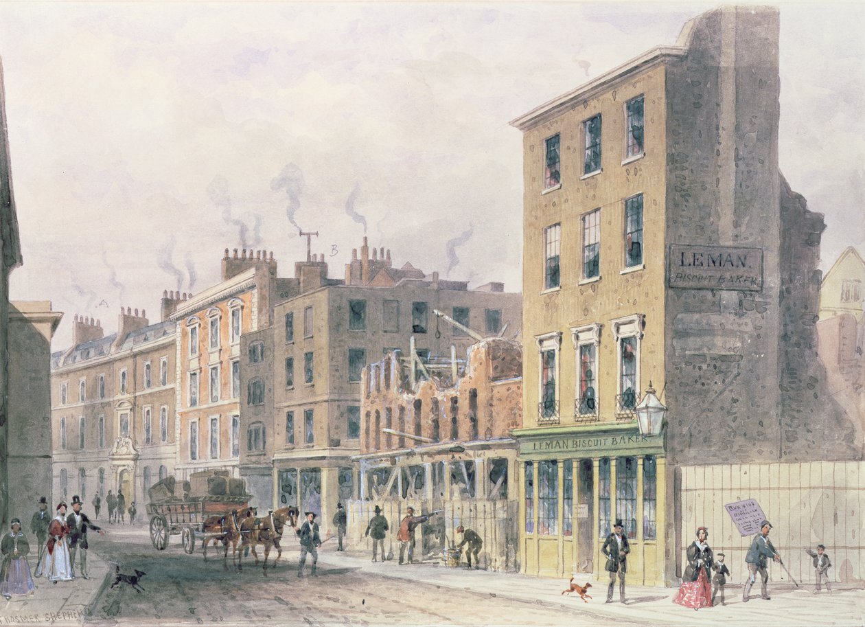عرض في شارع Threadneedle ، سحب لأسفل لإجراء التحسينات ، Merchant Taylors ، Hall أو Alderman Moon Print Shop في زاوية فينش لين بواسطة توماس هوسمر شيبرد