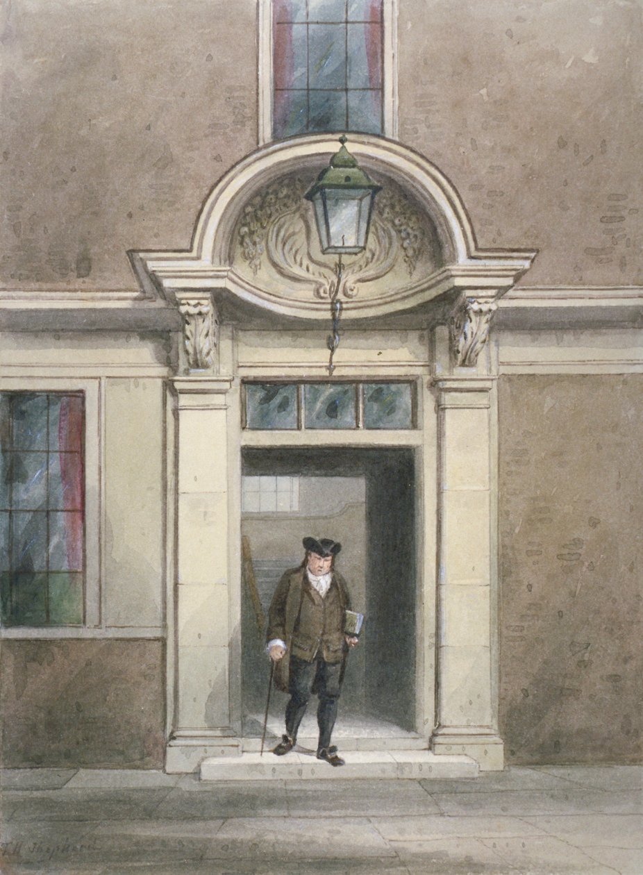 منظر لباب ودرج دكتور جونسون ، Inner Temple Lane ، مدينة لندن ، 1855. بواسطة توماس هوسمر شيبرد