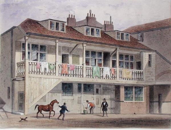 منظر لنزل بلاك ليون ، شارع وايتفرايرز ، حوالي عام 1855 (ألوان مائية على ورق) بواسطة توماس هوسمر شيبرد