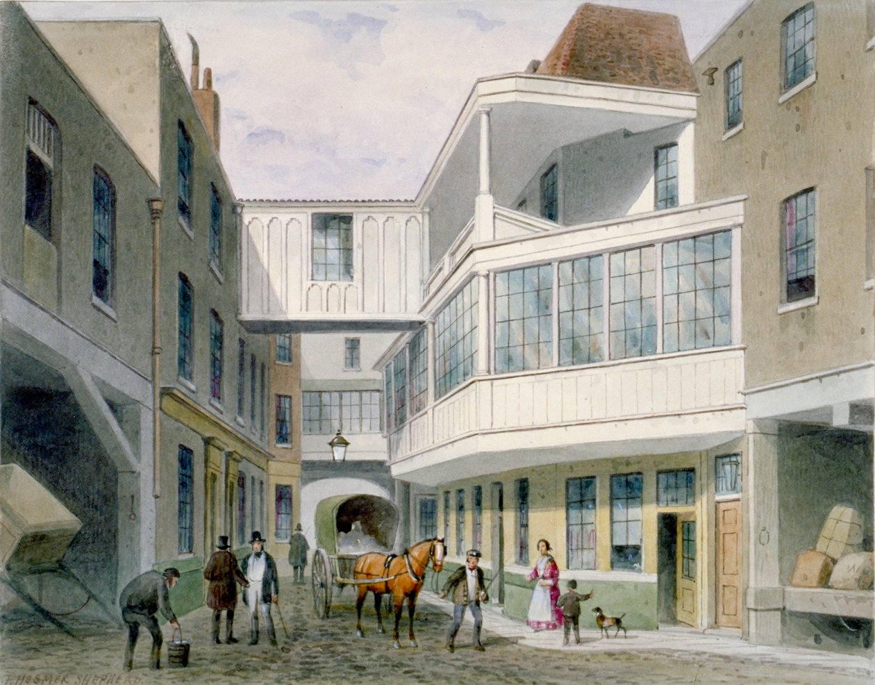 منظر لـ Cross Keys Tavern، Wood Street، City of London، c1850. بواسطة توماس هوسمر شيبرد
