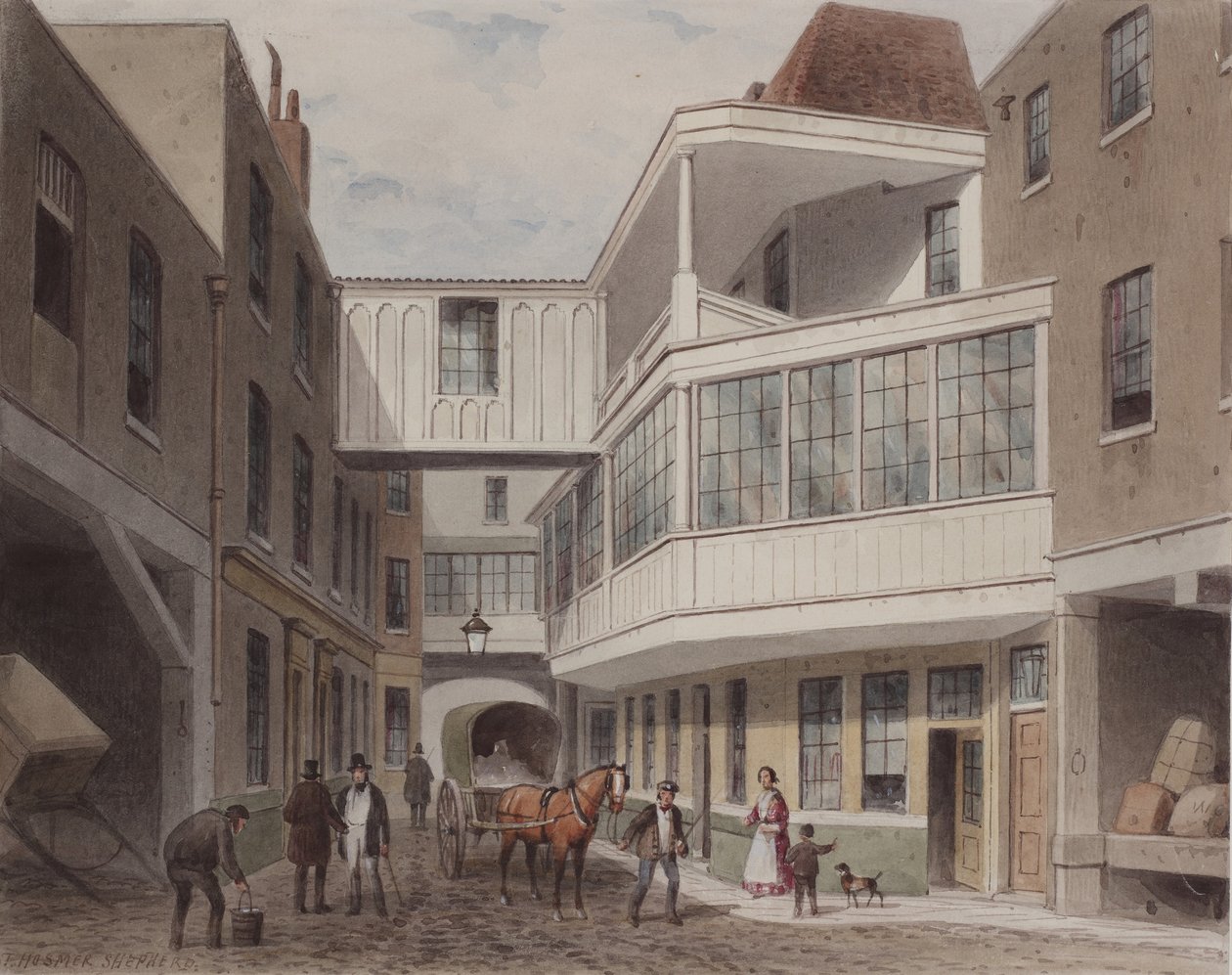 منظر لحانة Cross Keys Tavern ، وود ستريت ، c.1850 (مرحاض على ورق) بواسطة توماس هوسمر شيبرد
