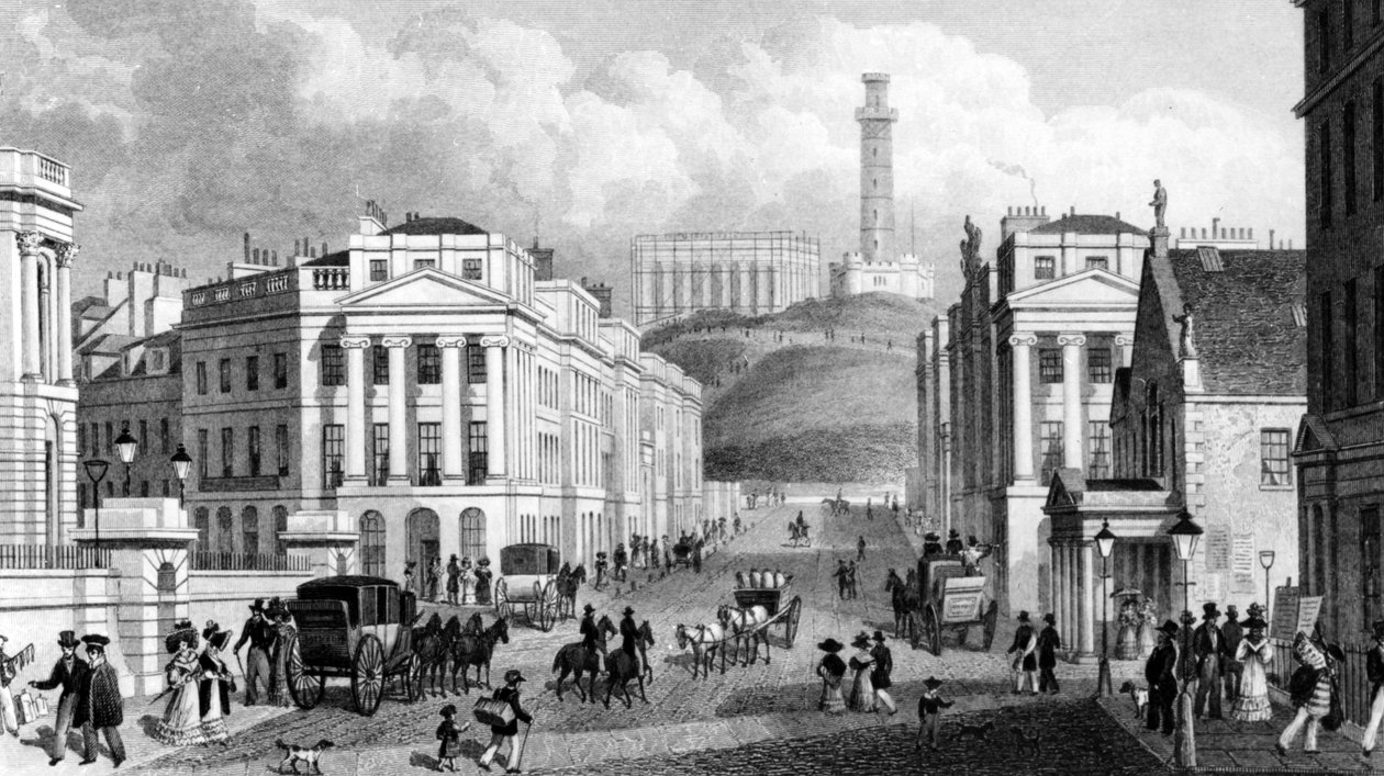 مكان ووترلو ، الآثار الوطنية ونيلسون وكالتون هيل ، إدنبرة ، نقش توماس باربر ، 1829 بواسطة توماس هوسمر شيبرد