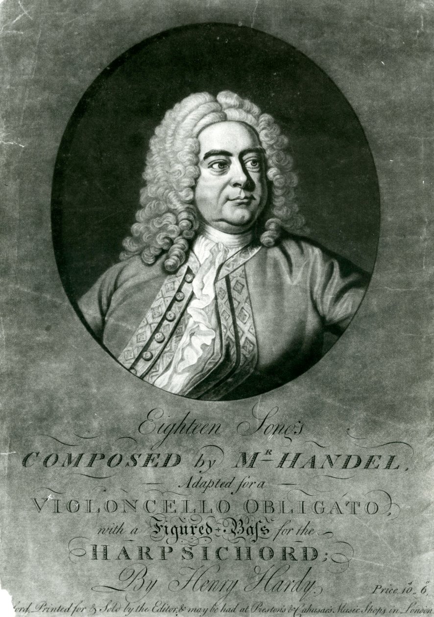 ثمانية عشر أغنية ألحان هاندل تتكيف مع Violioncello Obligato مع Harpsichord بواسطة هنري هاردي (نقش mezzotint) بواسطة توماس هدسون
