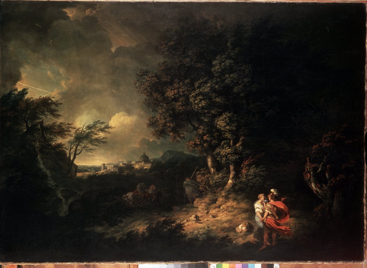 "" Stormscape with Aeneas and Dido "(منظر طبيعي مع Aeneas و Dido) رسم توضيحي من Virgil