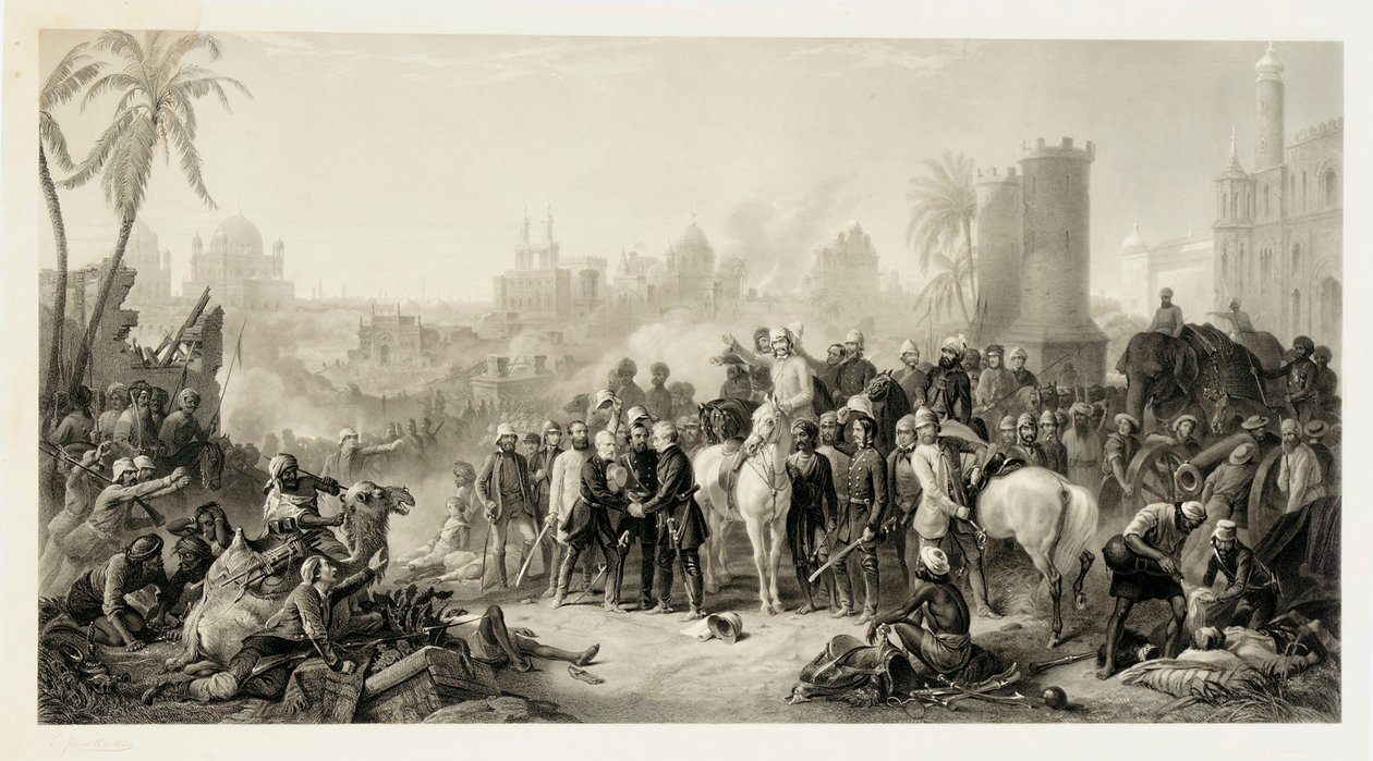 إغاثة لكناو ، والاجتماع المنتصر لهافلوك ، أوترام ، والسير كولين كامبل ، 1862 بواسطة توماس جونز باركر